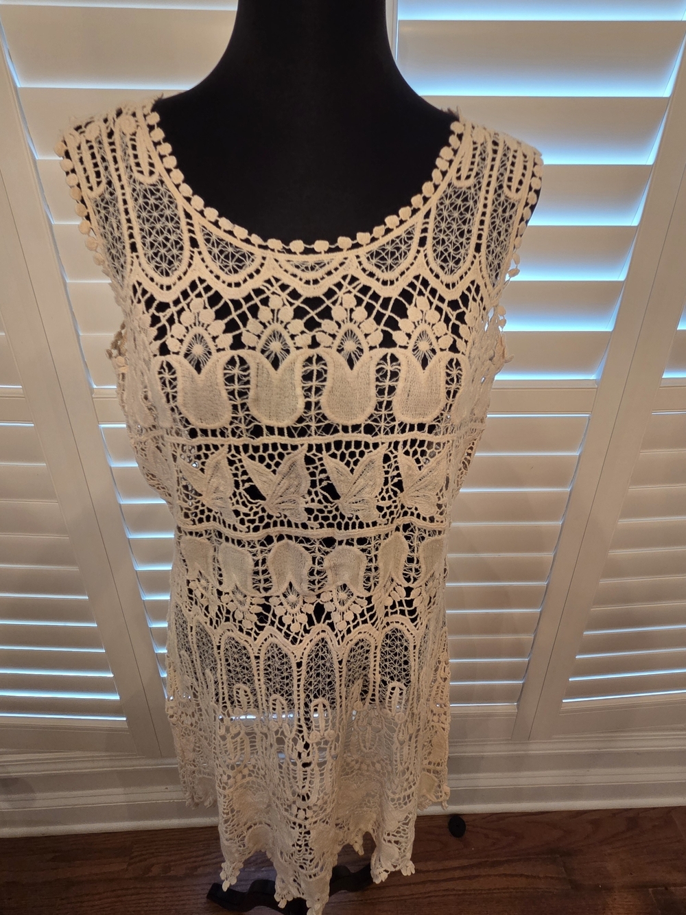 Solitaire Crochet Lace Sleeveless Mini Dress in Cream Size M